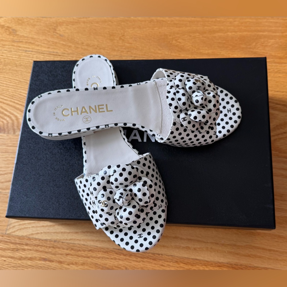 Chanel Black and White Polka Dot Sandals